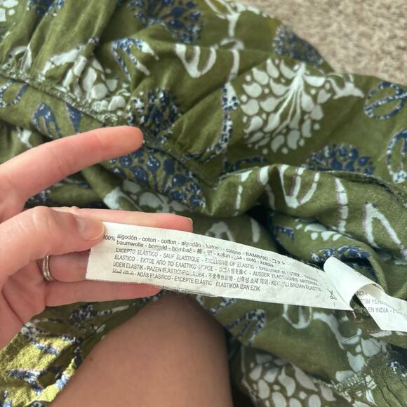 ZARA Green Floral Print Smocked Midi Dress 100% Cotton Tie Straps Size XS - Picture 13 of 14